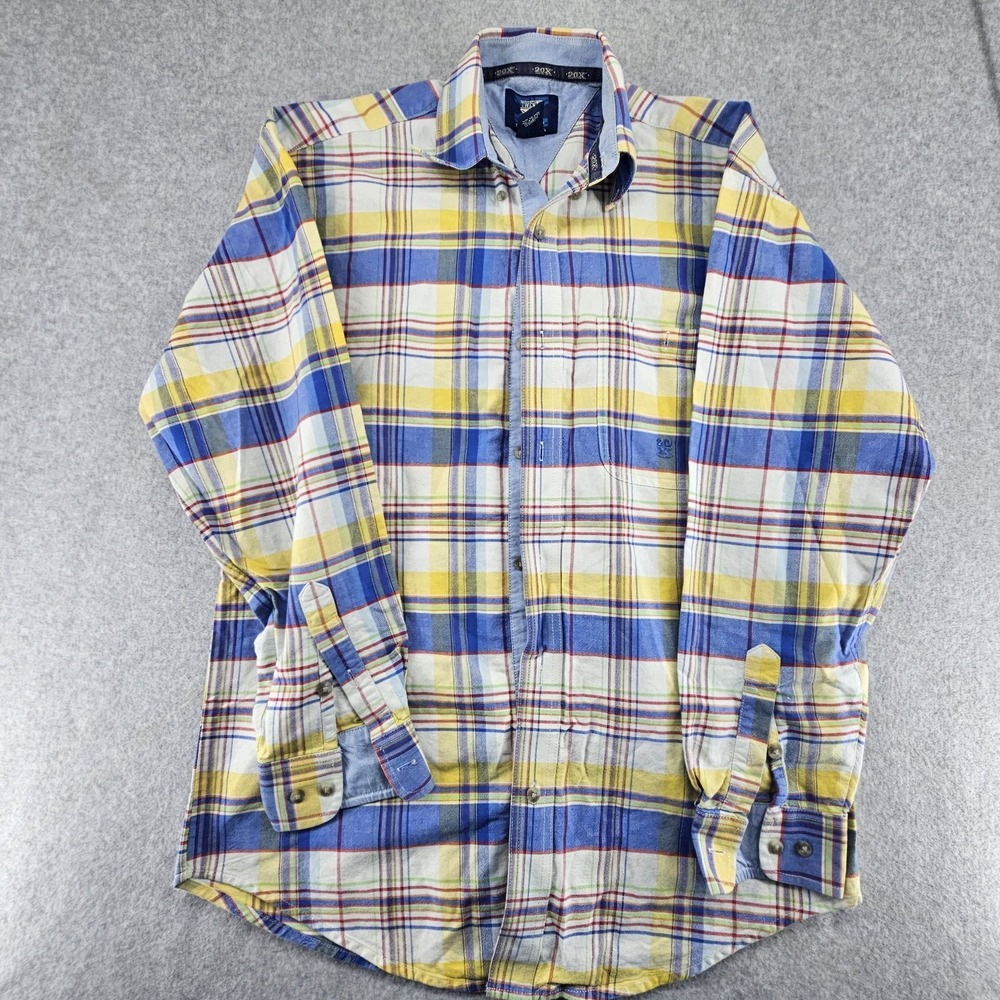 Wrangler 20X Western Shirt Mens Medium Plaid Flip Cuffs Pocket Long Sleeve